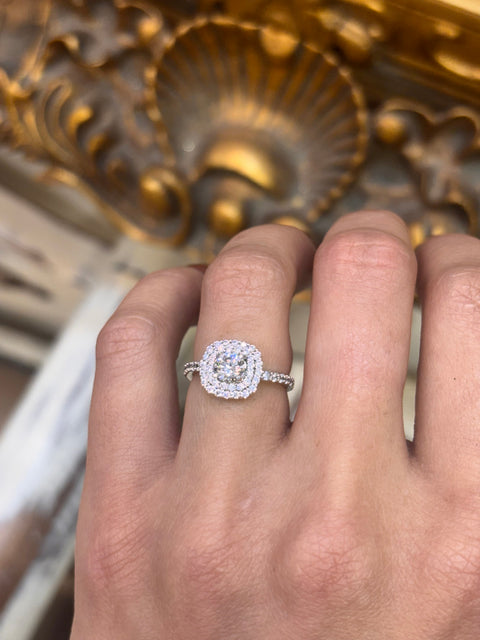 Womens 925 Silver CZ Halo Ring