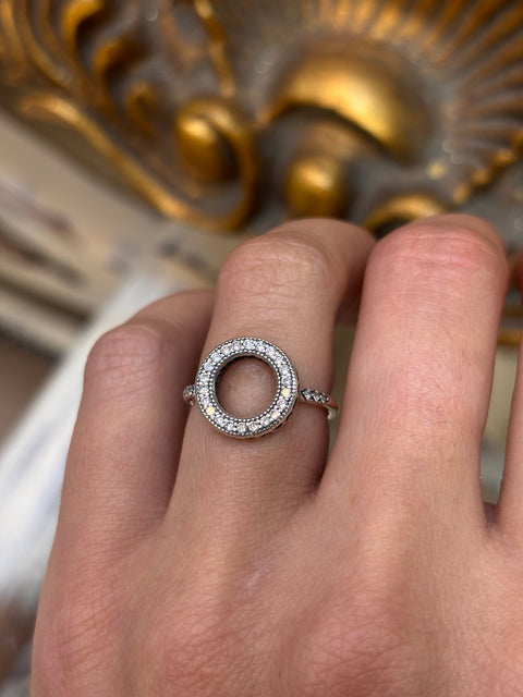 Womens 925 Silver Pandora Cz Halo Ring