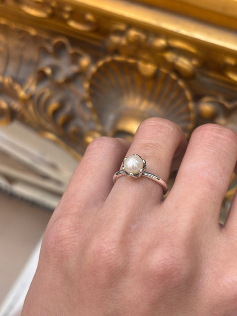 Womens 925 Silver Pandora Pearl Ring