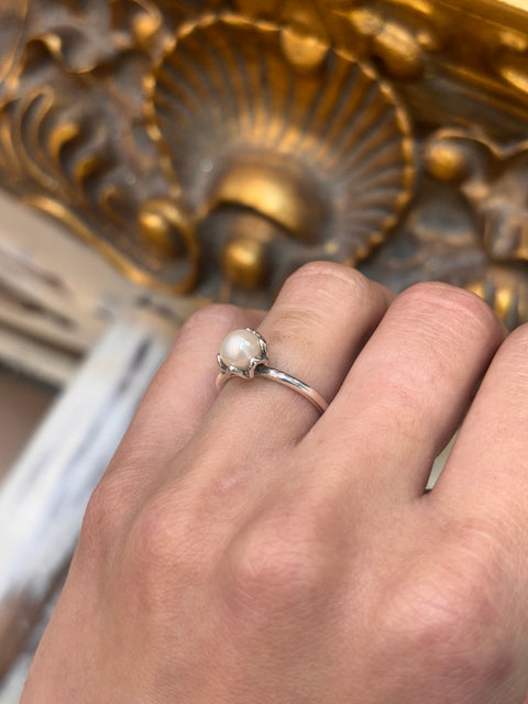 Womens 925 Silver Pandora Pearl Ring