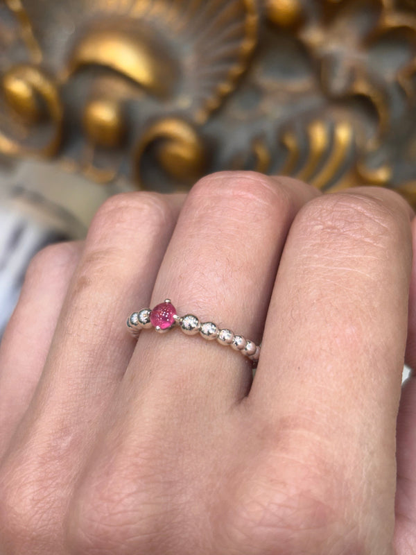 Womens 925 Silver Pandora Pink Cabochon Cz Ring