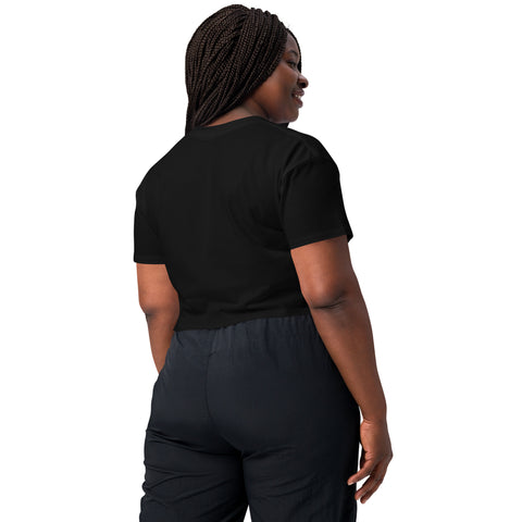 Black women's cotton crop top, plain back view.