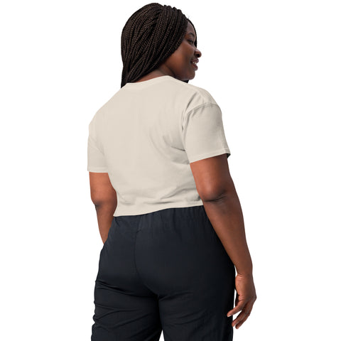 Bone women's cotton crop top, plain back view.