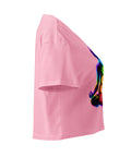 Bubblegum women's cotton crop top, with original luminous rainbow chakra meditation silhouette printed on the front.