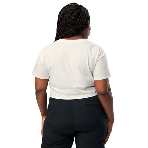 Ecru women's cotton crop top, plain back view.