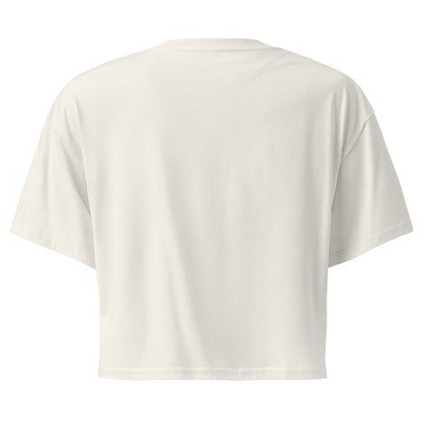 Ecru women's cotton crop top, plain back view.
