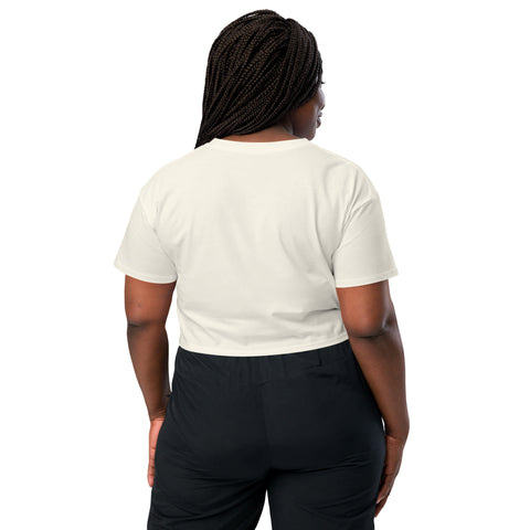 Natural women's cotton crop top, plain back view.