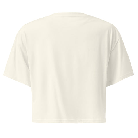 Natural women's cotton crop top, plain back view.