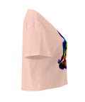 Pale Pink women's cotton crop top, with original luminous rainbow chakra meditation silhouette printed on the front.