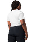 White women's cotton crop top, plain back view.