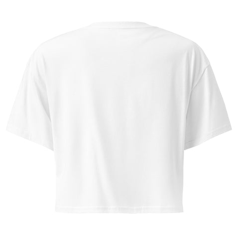 White women's cotton crop top, plain back view.