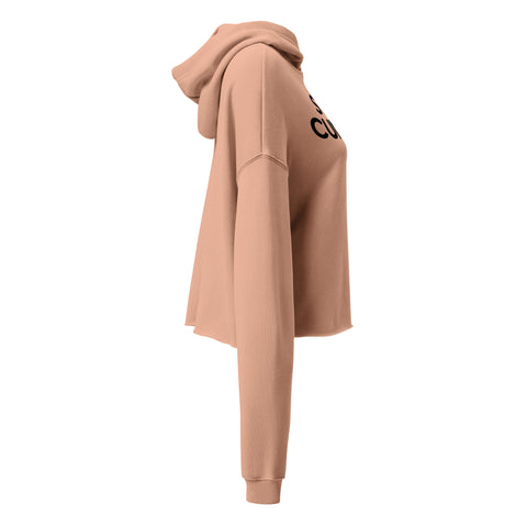 Stay Curious women’s Peach cropped hoodie, right side with plain sleeve and cropped fit