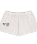 Vintage White women’s garment-dyed cotton shorts – original Hang On, Let Me Overthink This graphic on the front right leg – ZIPZAPPA