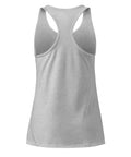 A Heather Gray women's racerback tank, showing the plain back.