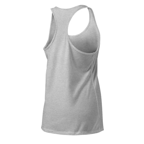 A Heather Gray women's racerback tank, showing the plain back.