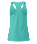 A Tahiti Blue women's racerback tank, showing the plain back.