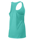 A Tahiti Blue women's racerback tank, showing the plain back.