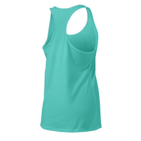 A Tahiti Blue women's racerback tank, showing the plain back.