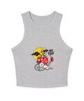 Athletic Heather grey Not Today women’s micro rib racer tank with a high neckline and one colourful tropical skeleton print on the front.