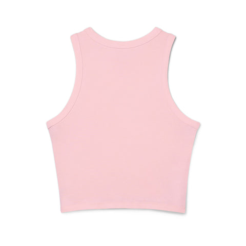 Cherry Lips women’s micro rib racer tank, Solid Pink Blend, plain back