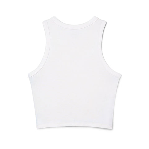 Cherry Lips women’s micro rib racer tank, Solid White Blend, plain back