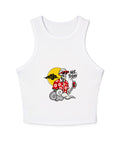 White Not Today women’s micro rib racer tank with a high neckline and one colourful tropical skeleton print on the front.