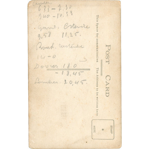 World War I Belgian Soldier Postcard Travel Schedule