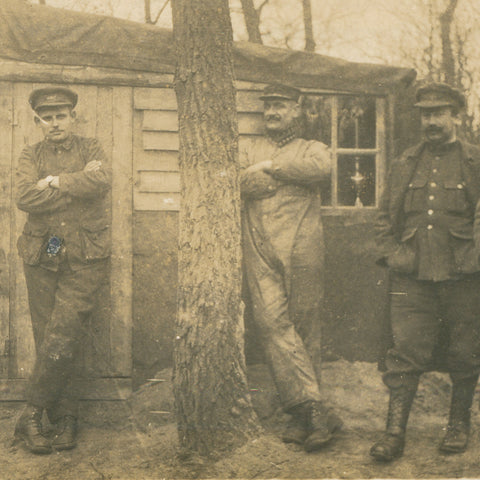 World War I British and French Soldiers at Field Post Shelter Postcard