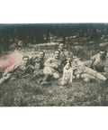 World War I French Soldiers Resting with Dog Postcard