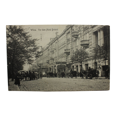 WW1 Era Lithuania Vilnius Hotel Bristol German Soldiers Postcard Antique