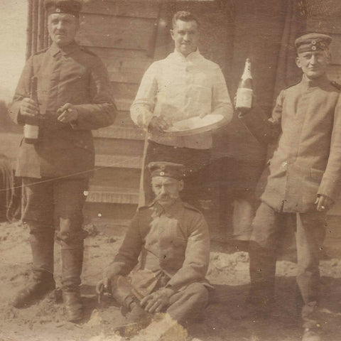 WW1 Postcard of German Soldiers Celebrating with Drinks