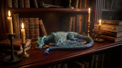 XL Teal Sleeping Dragon — Handmade Resin Art Ornament