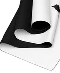 Buddha Is My Homeboy 24 × 68 inch white yoga mat with full black seated silhouette and yellow lettering centred on top – view 2