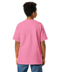 Youth model wearing a Azalea One Cat Away youth classic tee, showing the plain back.