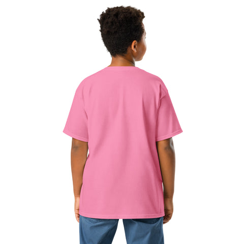 Youth model wearing a Azalea One Cat Away youth classic tee, showing the plain back.