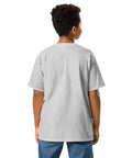 Youth model wearing a Sport Grey One Cat Away youth classic tee, showing the plain back.