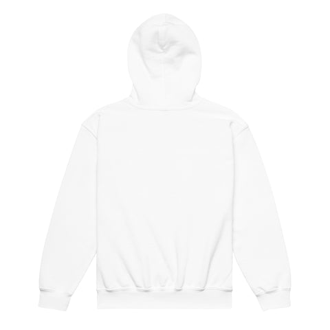 White youth hoodie with a plain unprinted back.