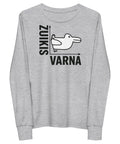 Rabbit or Crow youth long sleeve tee in Athletic Heather with Lithuanian animal illusion graphic – view 3