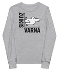 Rabbit or Crow youth long sleeve tee in Athletic Heather with Lithuanian animal illusion graphic – view 1