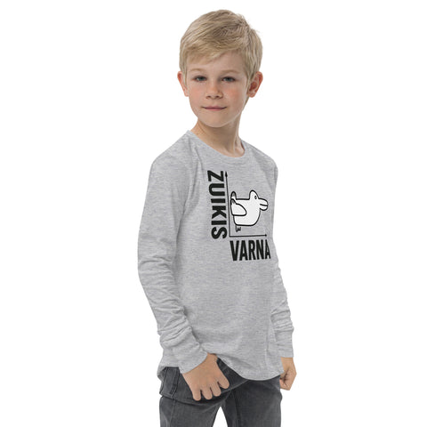 Rabbit or Crow youth long sleeve tee in Athletic Heather with Lithuanian animal illusion graphic – view 9