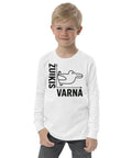 Rabbit or Crow youth long sleeve tee in White with Lithuanian animal illusion graphic – view 6