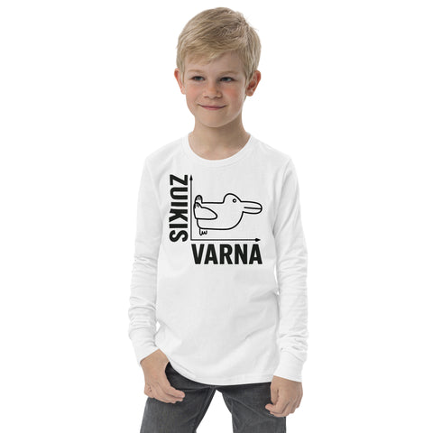 Rabbit or Crow youth long sleeve tee in White with Lithuanian animal illusion graphic – view 6