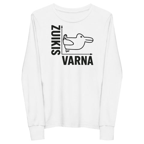 Rabbit or Crow youth long sleeve tee in White with Lithuanian animal illusion graphic – view 4