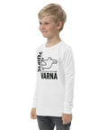 Rabbit or Crow youth long sleeve tee in White with Lithuanian animal illusion graphic – view 8