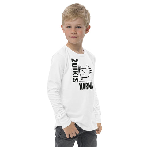 Rabbit or Crow youth long sleeve tee in White with Lithuanian animal illusion graphic – view 10