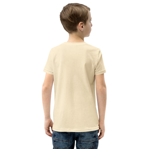 Dinosaur Motivation youth cotton tee in Natural – plain back – view 7