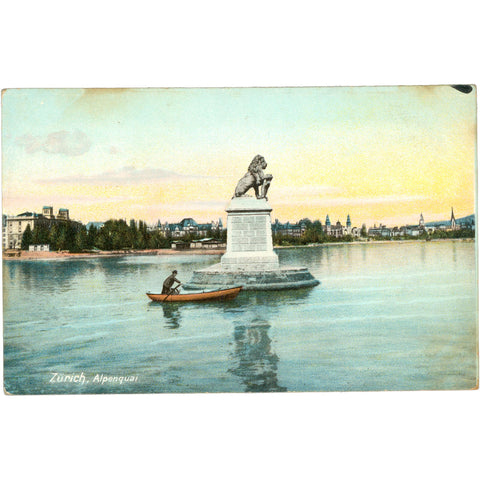 Zurich, Switzerland – Alpenquai and the Lion Monument – Postcard