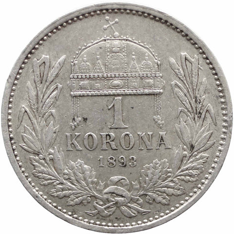 1 Korona 1893 KB Hungary Franz Joseph I Silver Coin