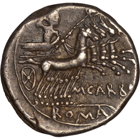 122 BC Roman Republic Coin Papiria M. Papirius Carbo Denarius Silver