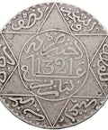 1321 (1903) 1/2 Rial 5 Dirhams Morocco Coin Abd al - Aziz Silver